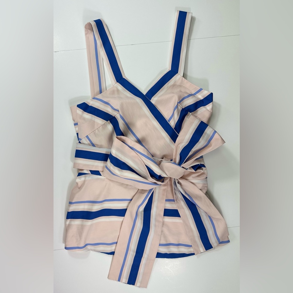Pearl by Lela Rose Striped Wrap Blouse Size XS